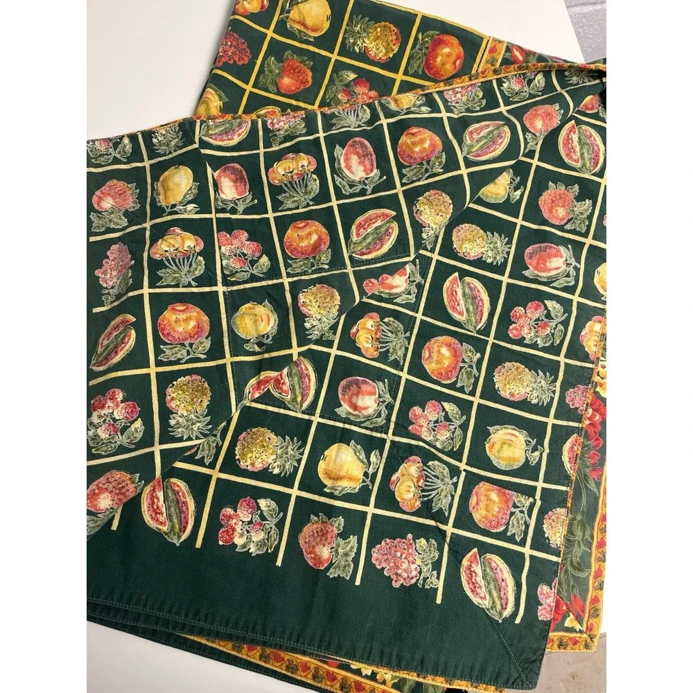 VTG April Cornell Fruit Tablecloth Green‎ Floral Cotton French Country ~ 47x66